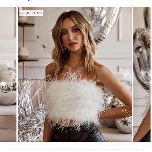 12th Tribe Chanel Faux Feather White Bridal Bachelorette Top NWT Small